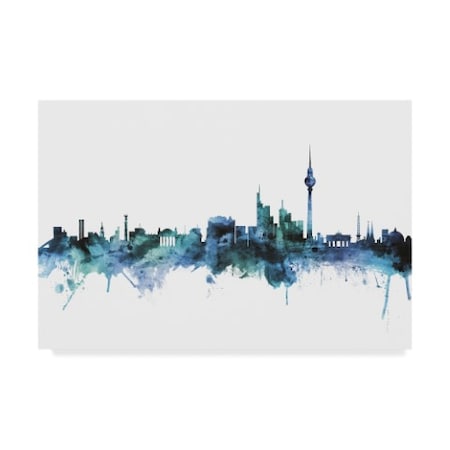 Michael Tompsett 'Frankfurt Germany Blue Teal Skyline' Canvas Art,22x32